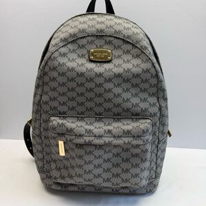 Michael Kors MK Logo Backpack Gray PVC Leather Large Travel Bag